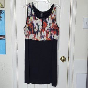 Black and Floral Sleeveless Midi Dress Size 18